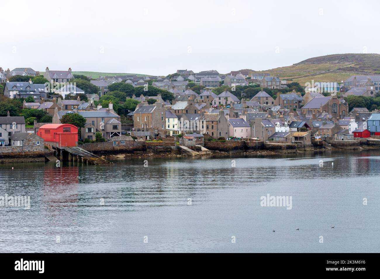 View of Old Lifeboat Station, Stromness Harbour from the NorthLink Ferries ,  Orkney, Scotland, UK Stock Photo