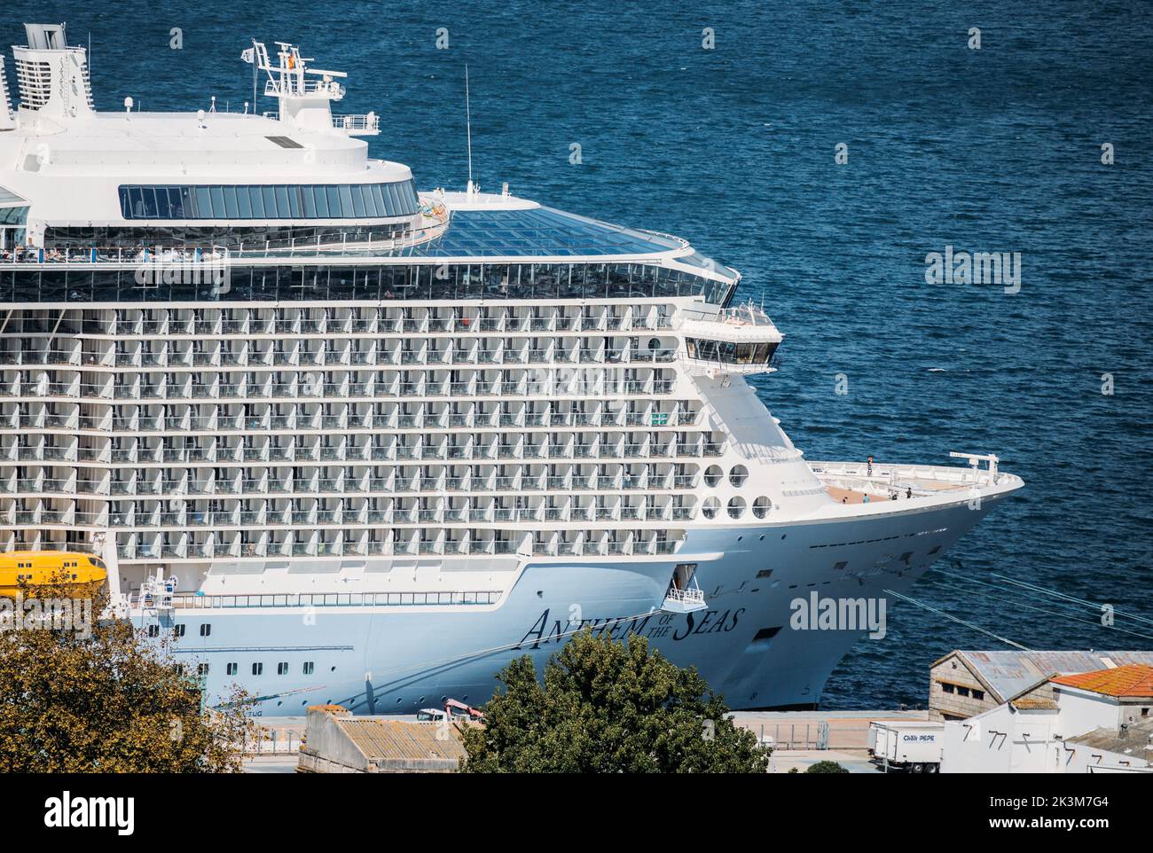 Vigo, Spain - September 24, 2022: High perspective view of Anthem of the Seas transatlantic cruise ship in Vigo, Spaina Stock Photo