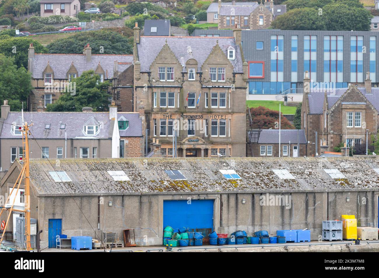 View of The Stromness Hotel , Stromness Harbour from the NorthLink Ferries ,  Orkney, Scotland, UK Stock Photo
