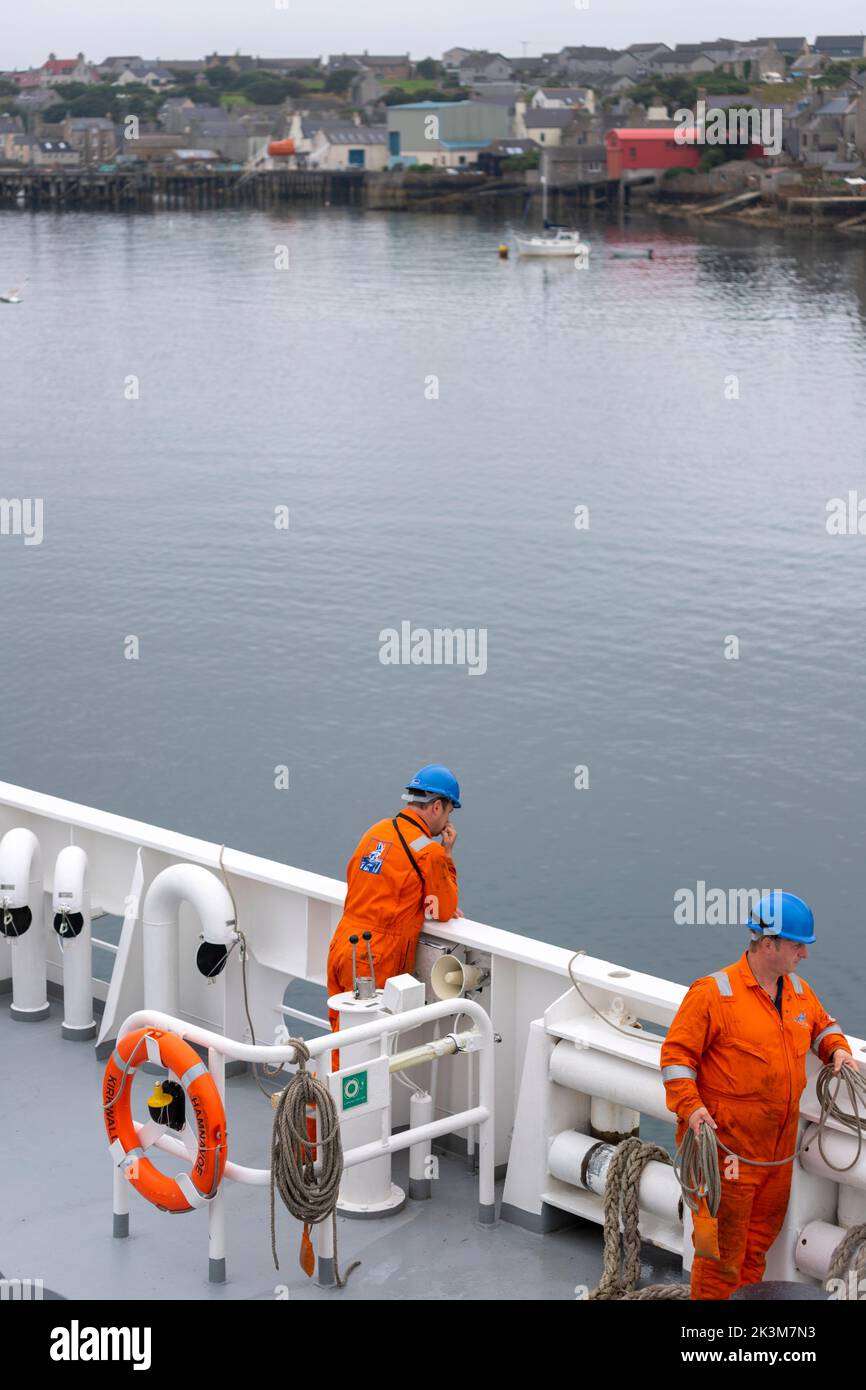Able seafarer deck and view from the NorthLink Ferries ,  Orkney, Scotland, UK Stock Photo