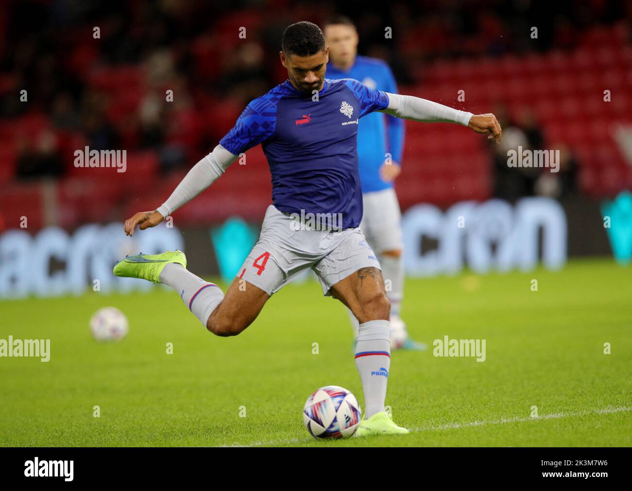 Soccer Football - UEFA Nations League - Group F - Albania v Iceland - Air Albania Stadium, Tirana, Albania - September 27, 2022 Iceland's Victor Palsson during the warm up before the match REUTERS/Florion Goga Stock Photo