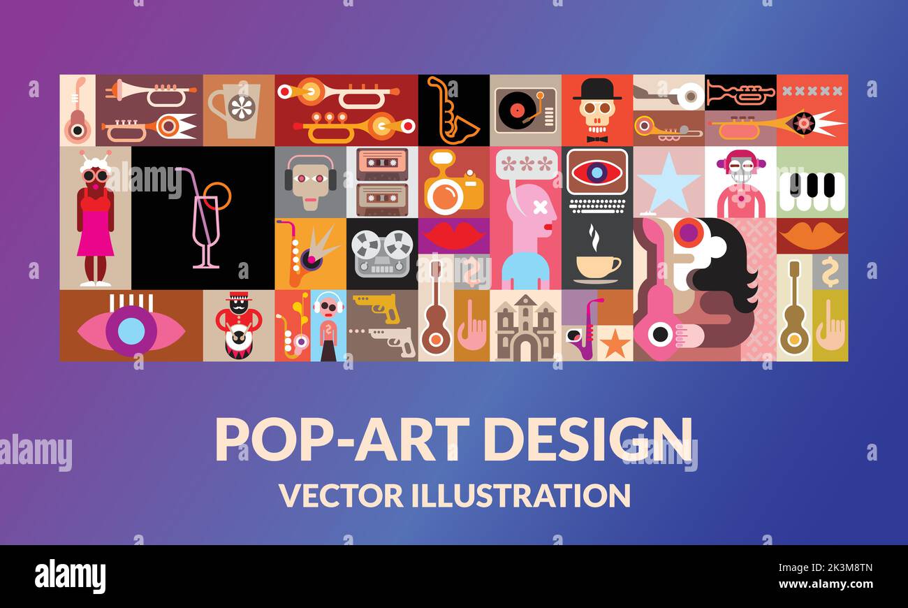 An illustration of a popart design wallpaper with avatars for NFT