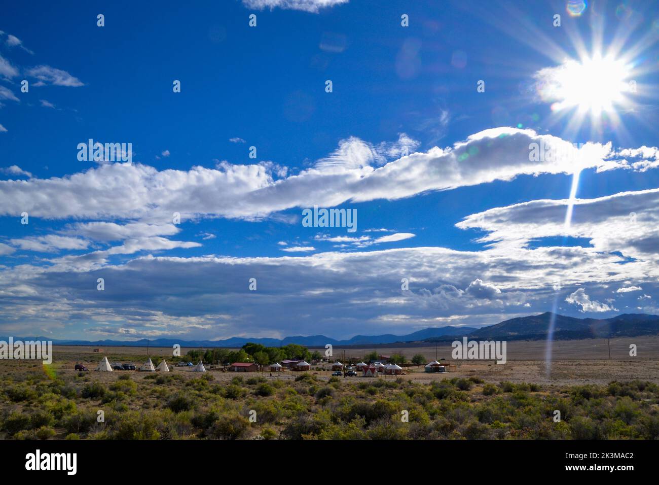 Bright sun on a fine day over a desert resort near Moffat in the high desert of Colorado in the USA Stock Photo