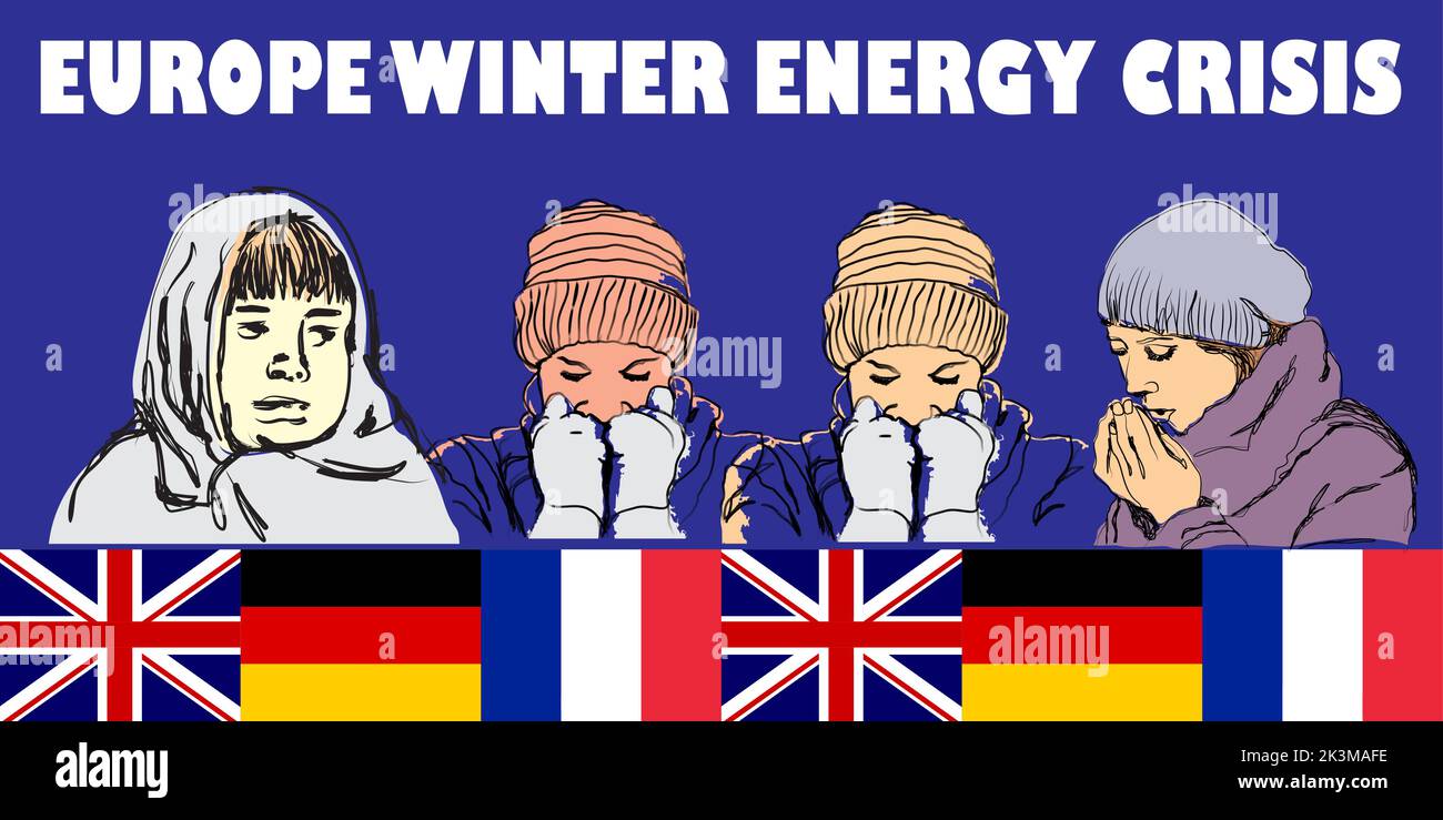 Hand drawn illustration of cold people expression, europe winter energy