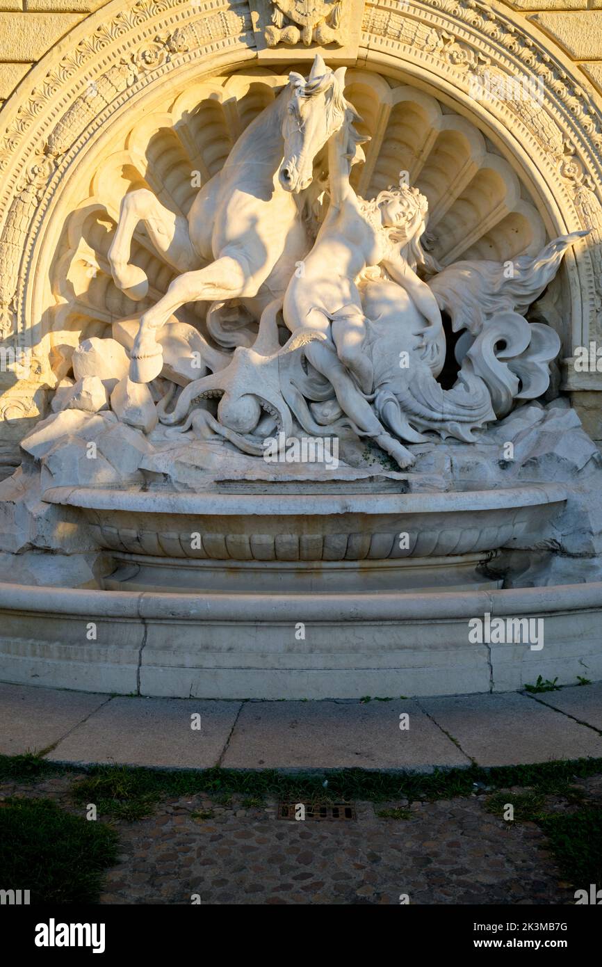 Fountain of the Nymph and the Seahorse on the Pincio Staircase at the entrance to Montagnola Park Bologna Italy Stock Photo