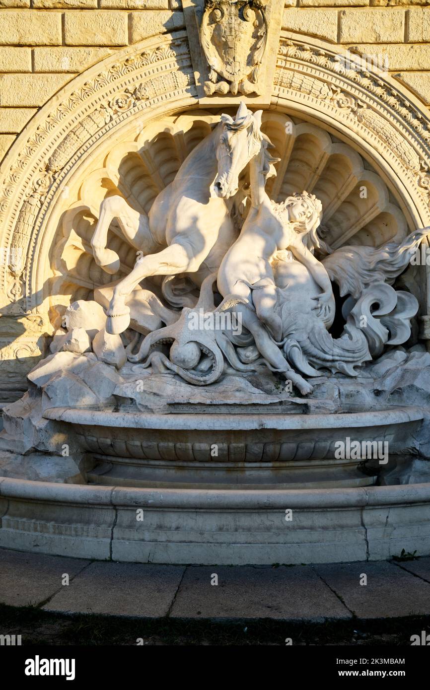 Fountain of the Nymph and the Seahorse on the Pincio Staircase at the entrance to Montagnola Park Bologna Italy Stock Photo