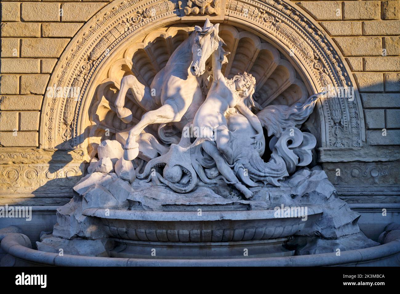 Fountain of the Nymph and the Seahorse on the Pincio Staircase at the entrance to Montagnola Park Bologna Italy Stock Photo