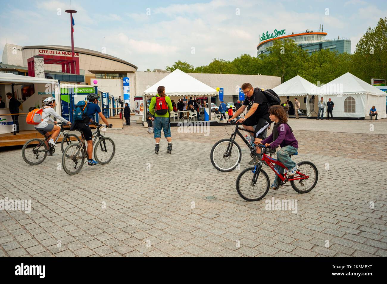 Paris, France, Young People, Families, Riding on Bicycles, La Villette PARK, street scenes Stock Photo