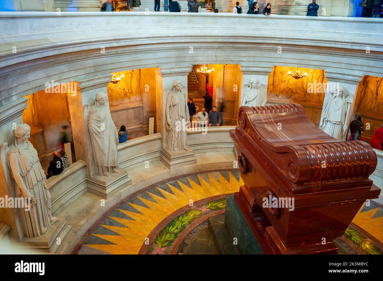 Paris, France - Wide Angle View, Inside, Invalides Army Museum, Architectural Detail, Looking Down, Napolean's Tomb, Sculptures by James Pradier. Stock Photo