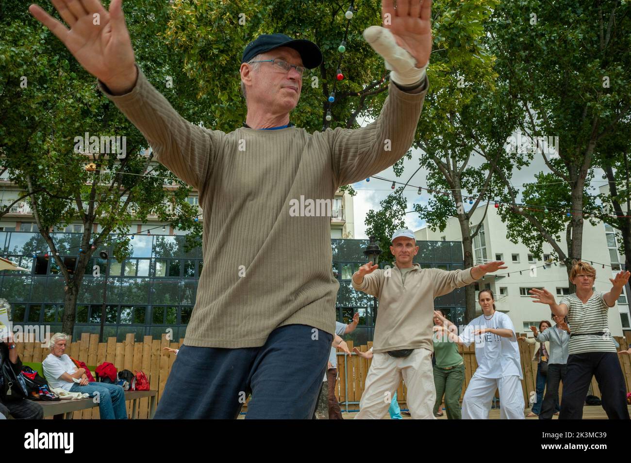 Paris, France, Public Events, Senior Adults Practicing Tai Chi at Paris Plage  . Stock Photo