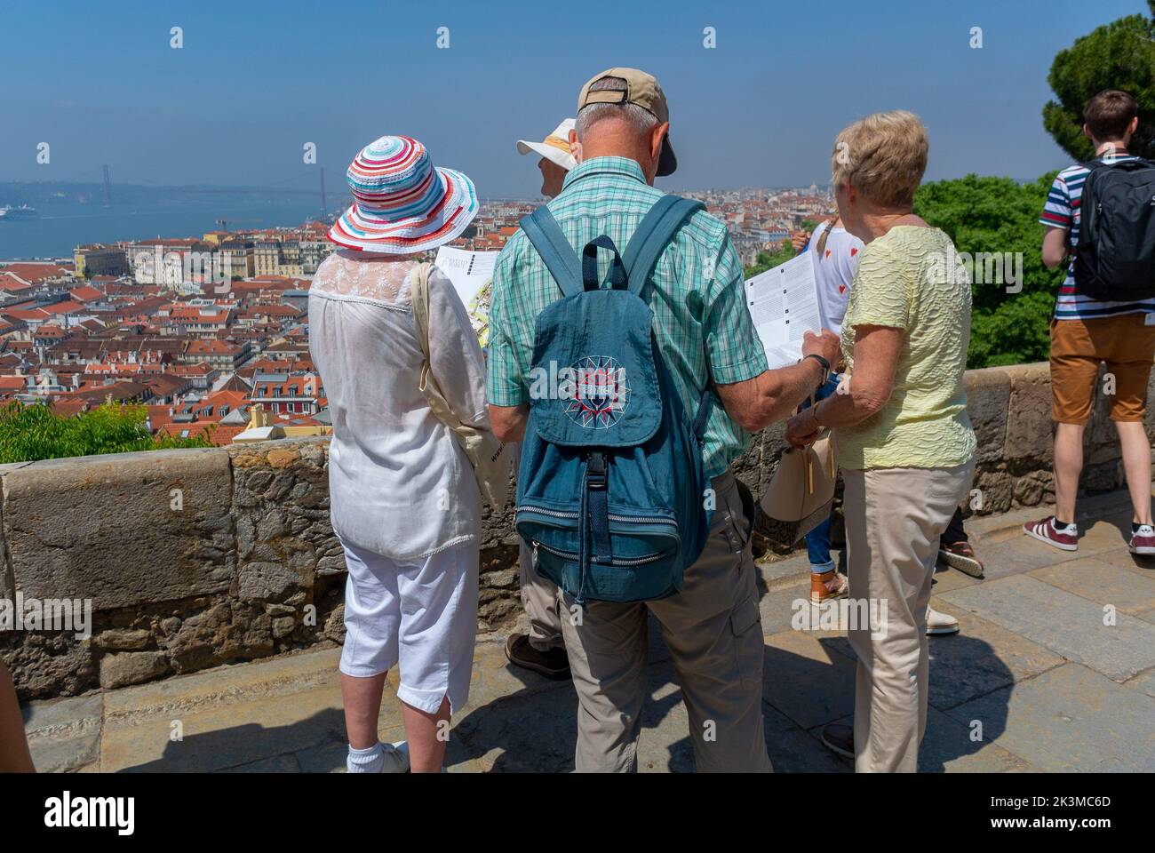 Lisbon, Portugal, Group Senior Tourists Visiting CIty, Cityscape Stock Photo