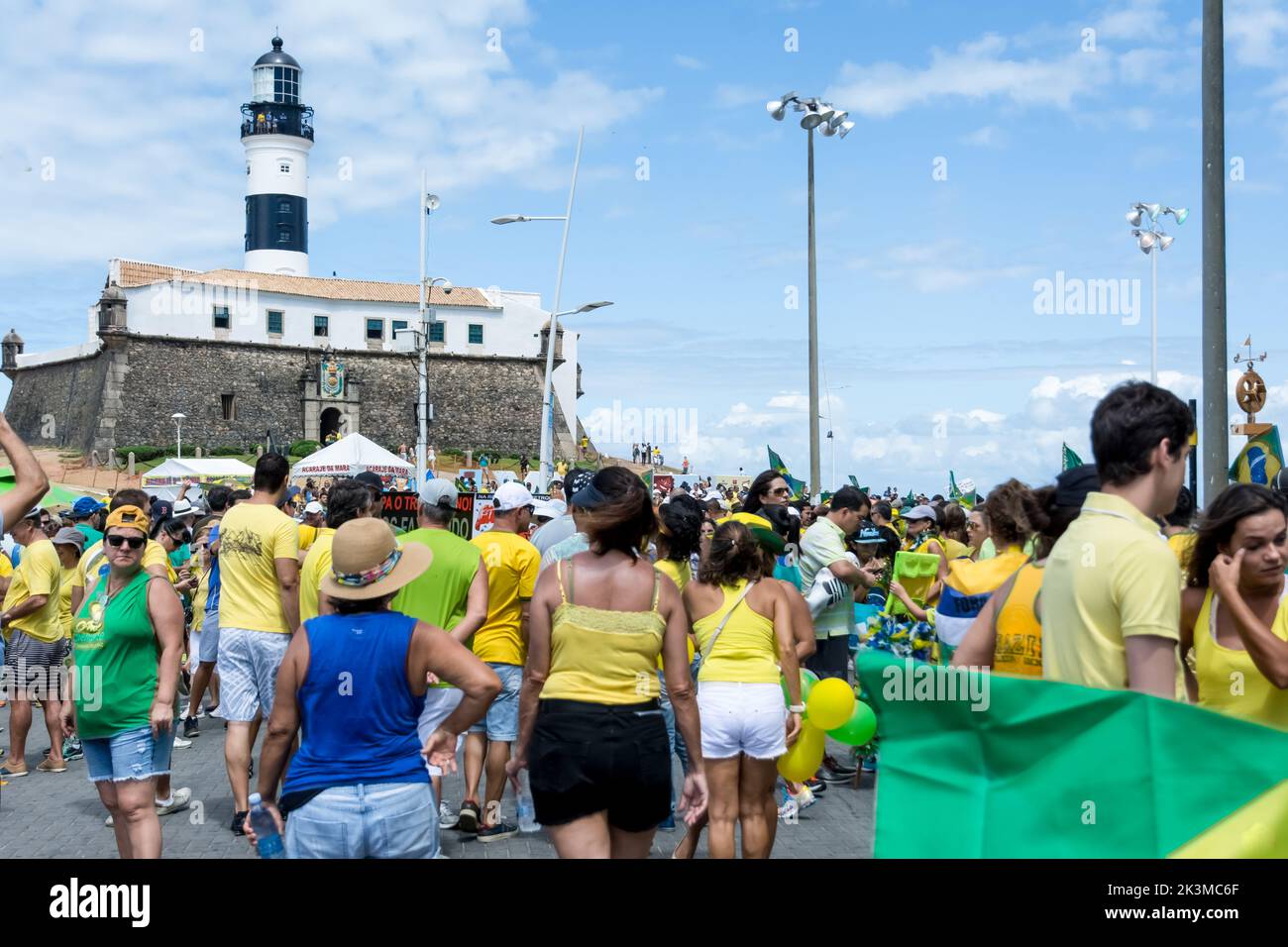 Brazilians protesting against the government of President Dilma Rousseff, Brazil, at Farol da Barra. Stock Photo