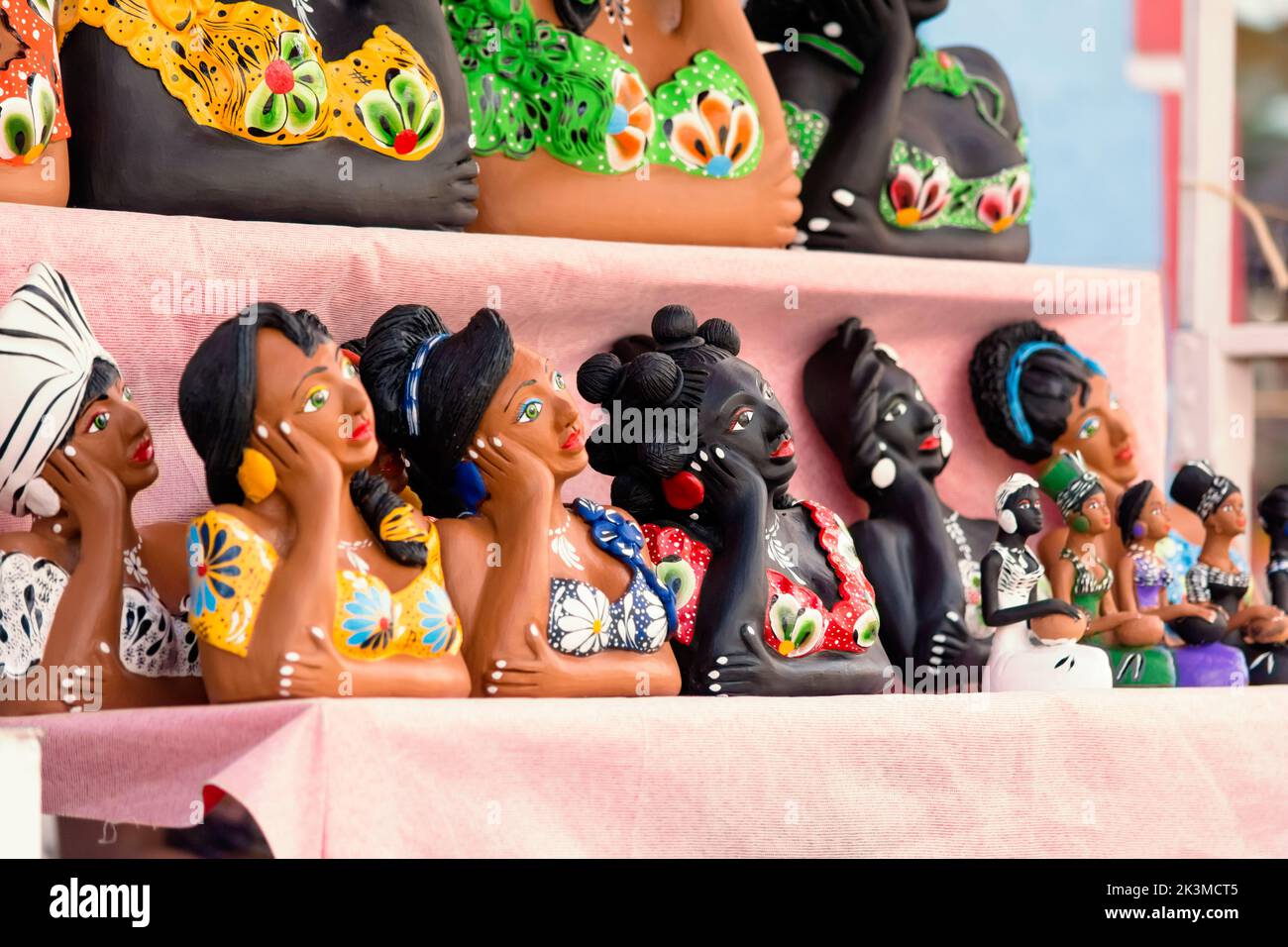 Nazare das Farinhas, Bahia, Brazil - March 23, 2016: Ceramic artisan pieces on display at the Caxixis fair in the city of Reconcavo Baiano Nazare das Stock Photo