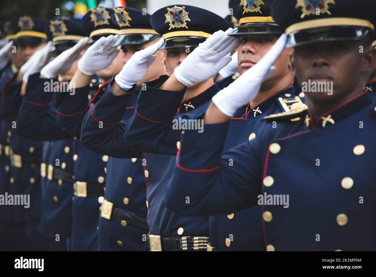 Salvador, Bahia, Brazil - September 7, 2016: Military personnel in formation during a military parade commemorating the independence of Brazil in the Stock Photo