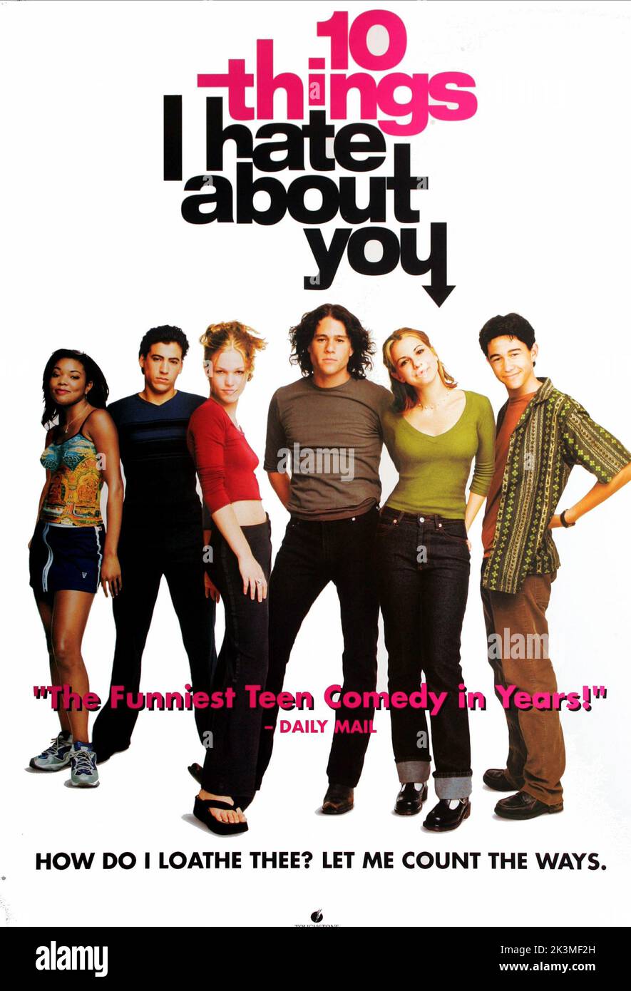 10 Things I Hate About You 1999. 10 Things I Hate About You Movie Poster. Julia Stilles, Heath Ledger, Joseph Gordon-Levitt Stock Photo