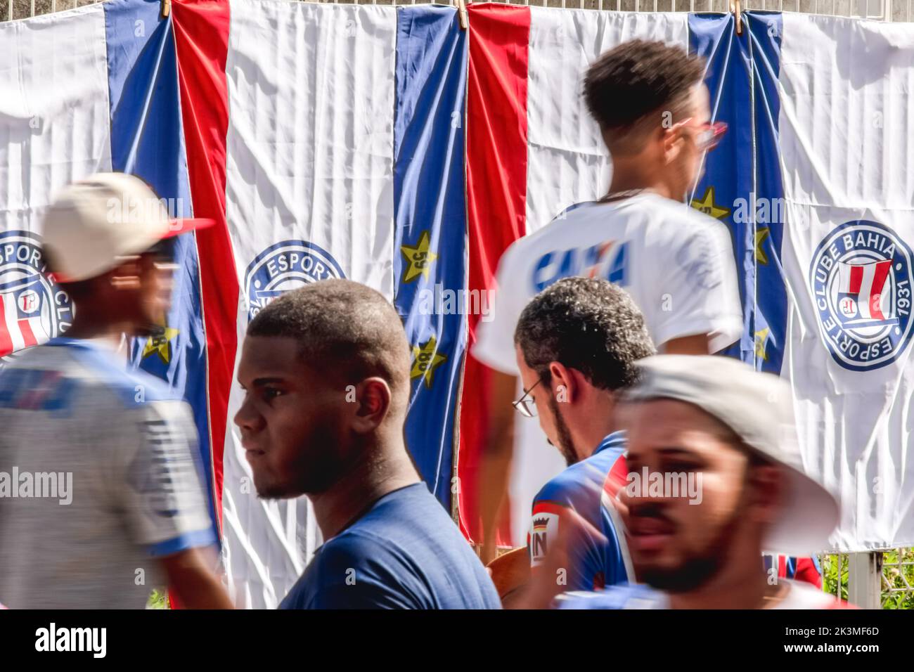 Salvador, Bahia, Brazil - April 01, 2018: Esporte Clube Bahia fans are seen before the game at Fonte Nova Arena. Salvador, Bahia. Stock Photo