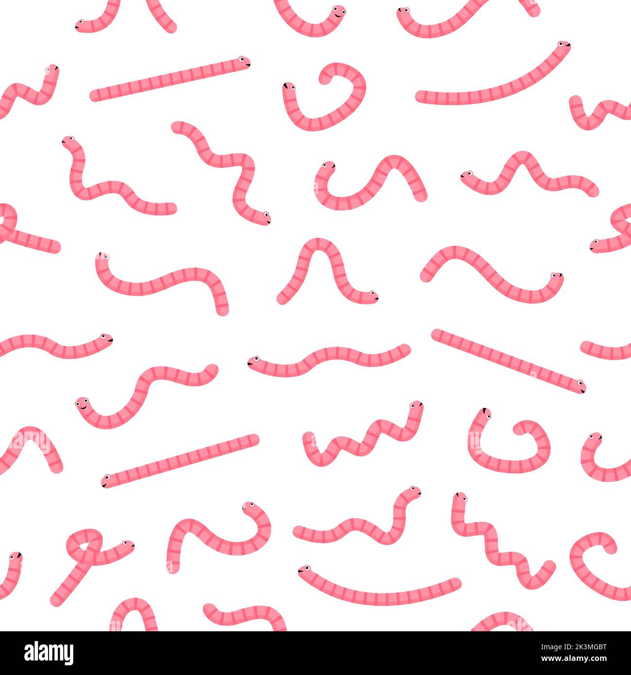 Worms character seamless pattern. Pink earthworm collection. Vector isolated on white. Stock Vector