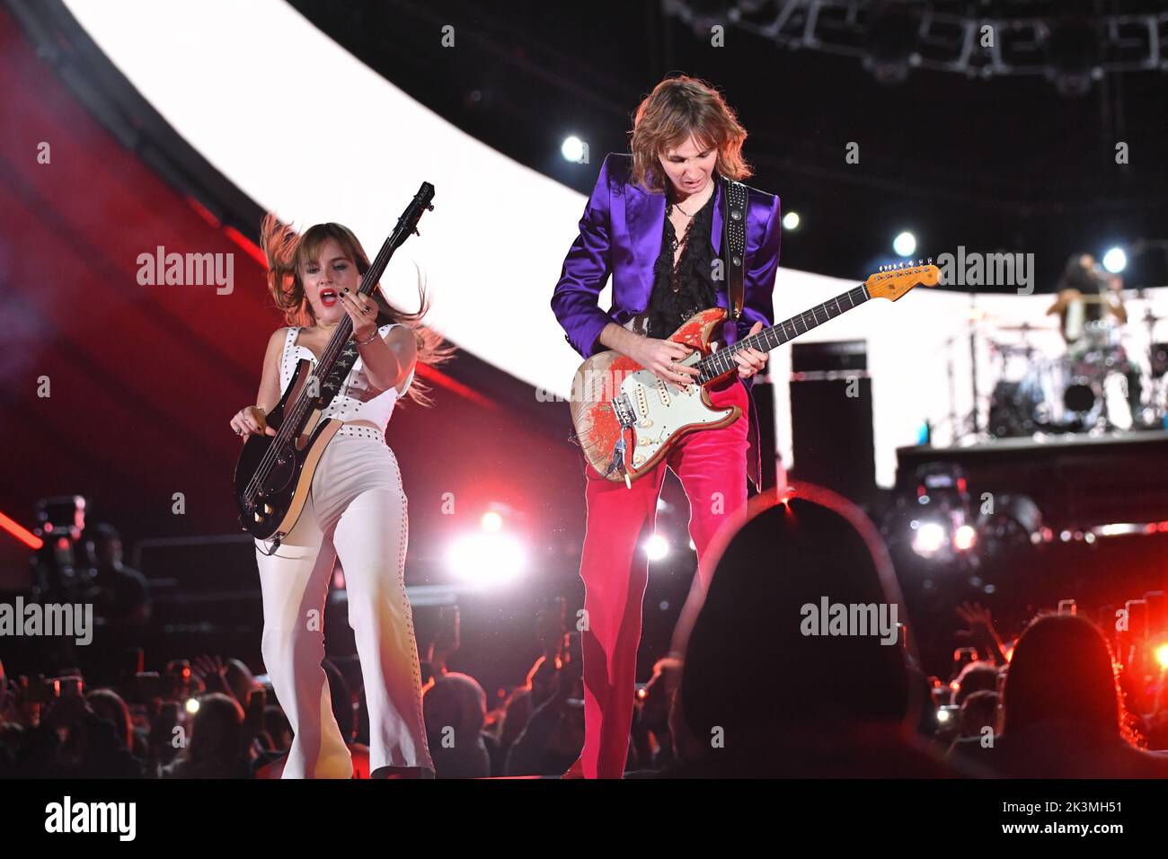 Thomas Raggi and Victoria De Angelis of Maneskin at the 2022 Global Citizen Festival in Central Park on September 24, 2022 in New York City. Stock Photo