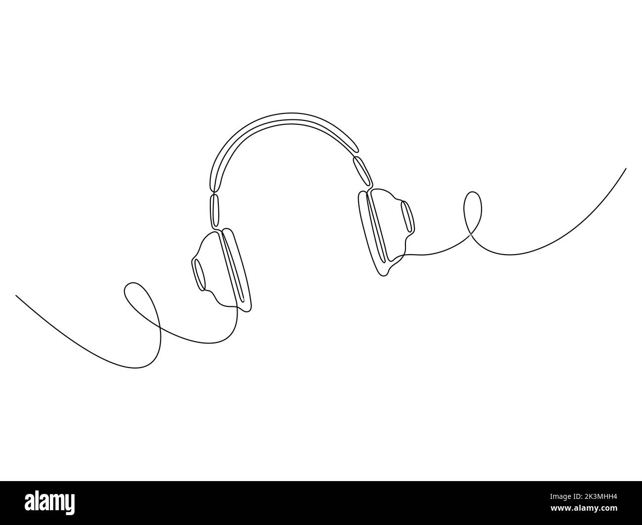 Headphones continuous line art. Hand drawing music gadget symbol. Vector isolated on white. Stock Vector
