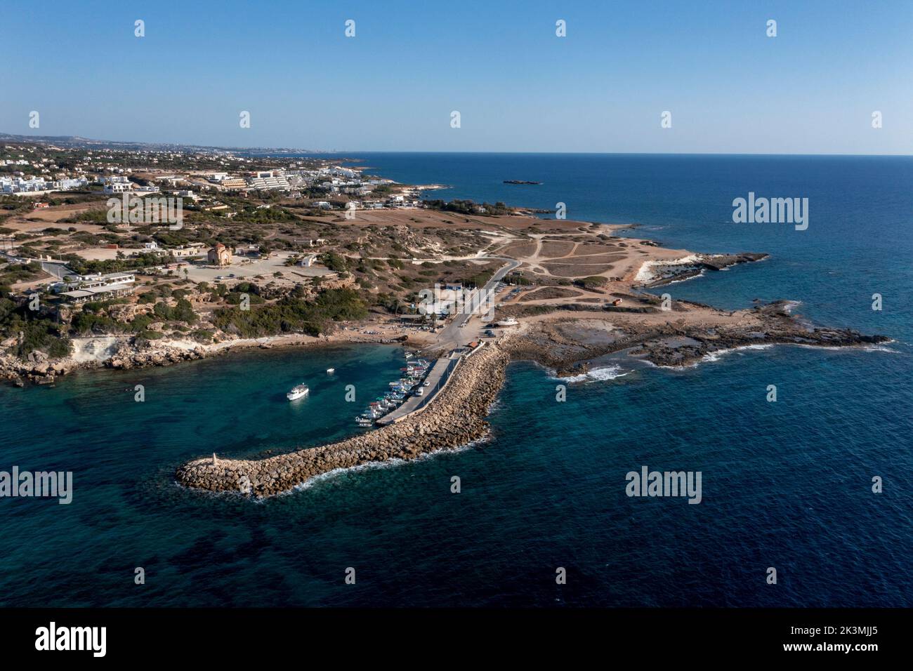 Aerial view of Agios Georgios (St Georges) harbour, Akamas, Paphos region, Cyprus. Stock Photo