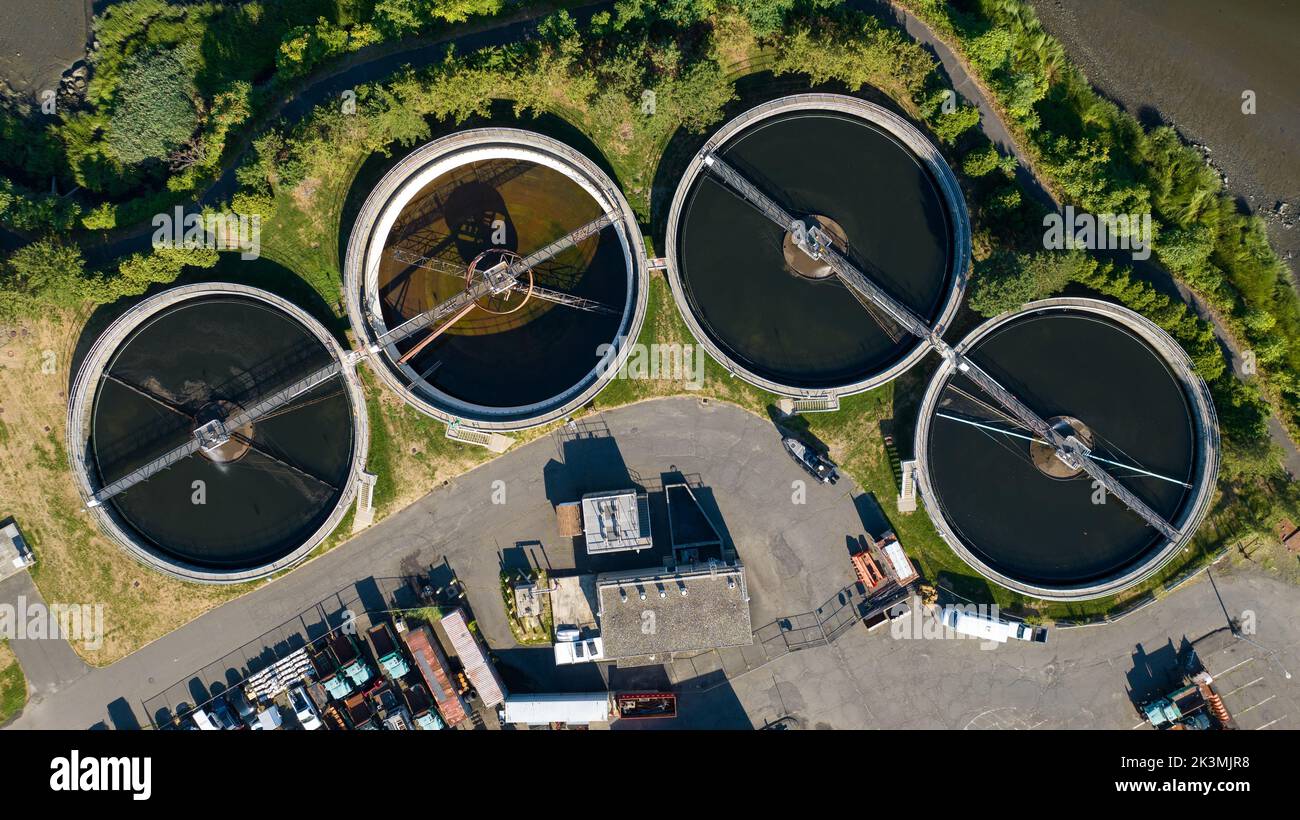 An aerial shot of a wastewater treatment industry in Connecticut Stock