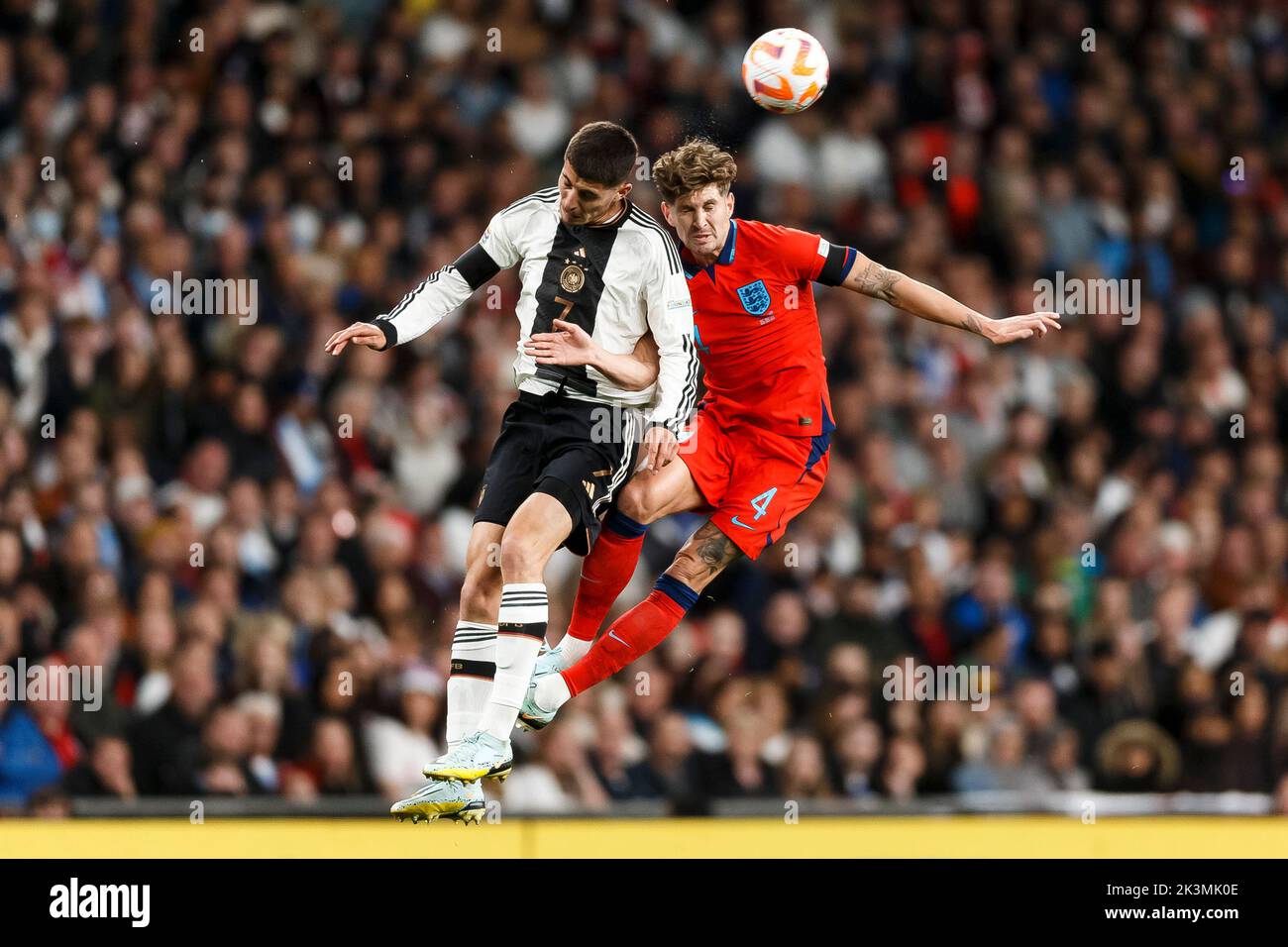 London, UK. 26th Sep, 2022. Kai Havertz of Germany and John Stones of England during the UEFA Nations League Group C match between England and Germany at Wembley Stadium on September 26th 2022 in London, England. (Photo by Daniel Chesterton/phcimages.com) Credit: PHC Images/Alamy Live News Stock Photo
