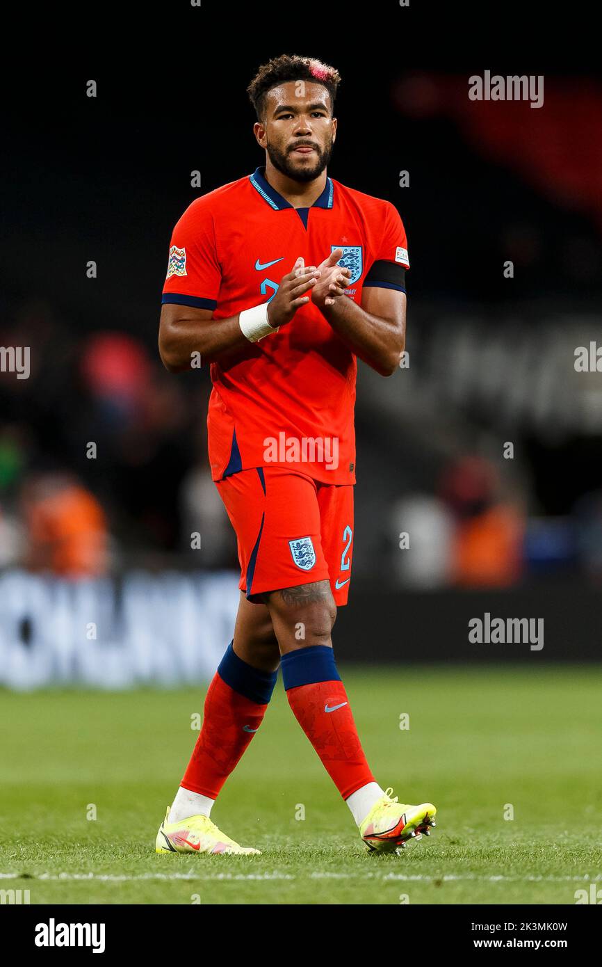 London, UK. 26th Sep, 2022. Reece James of England applauds the fans after the UEFA Nations League Group C match between England and Germany at Wembley Stadium on September 26th 2022 in London, England. (Photo by Daniel Chesterton/phcimages.com) Credit: PHC Images/Alamy Live News Stock Photo