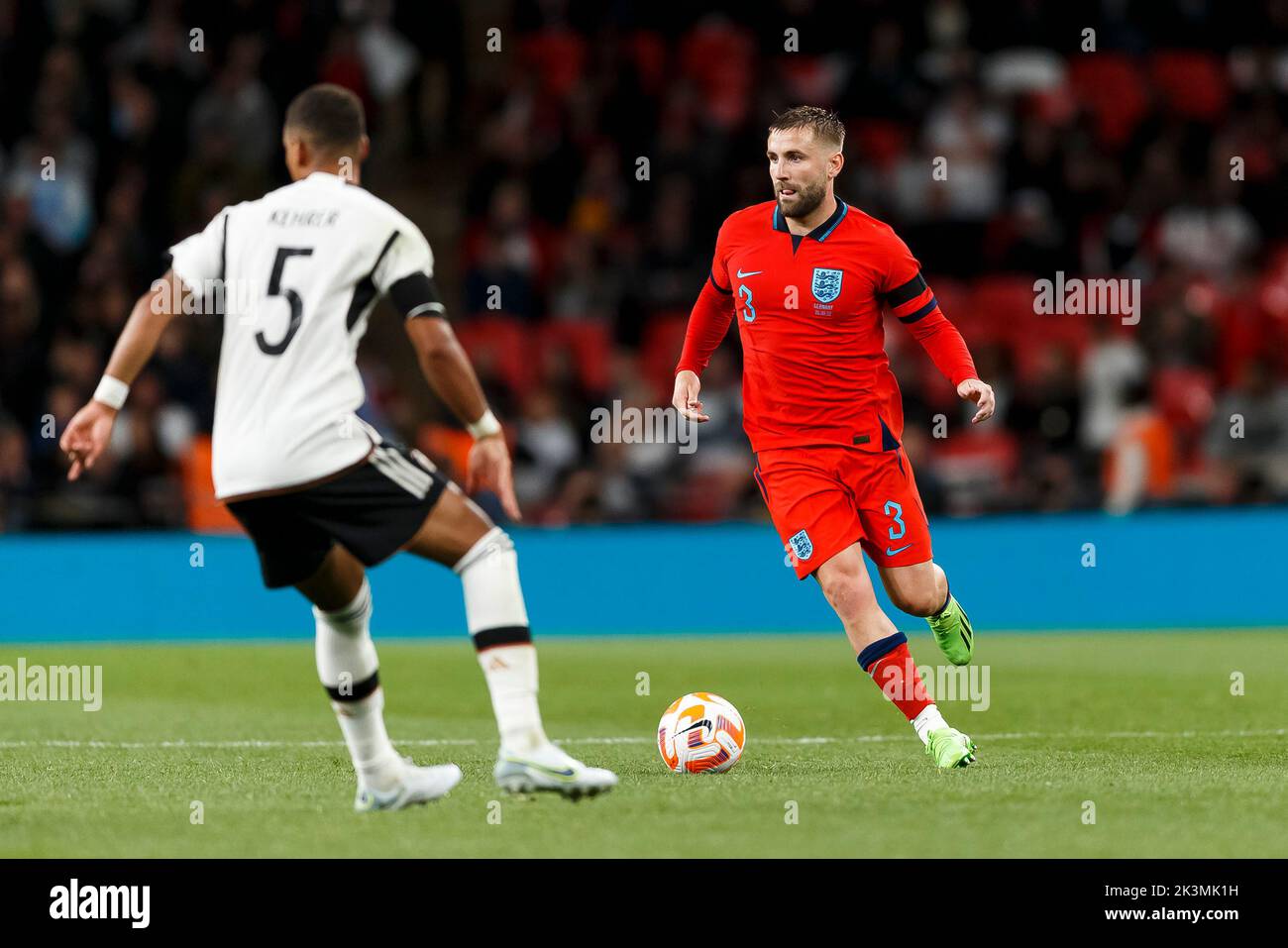 London, UK. 26th Sep, 2022. Luke Shaw of England during the UEFA Nations League Group C match between England and Germany at Wembley Stadium on September 26th 2022 in London, England. (Photo by Daniel Chesterton/phcimages.com) Credit: PHC Images/Alamy Live News Stock Photo