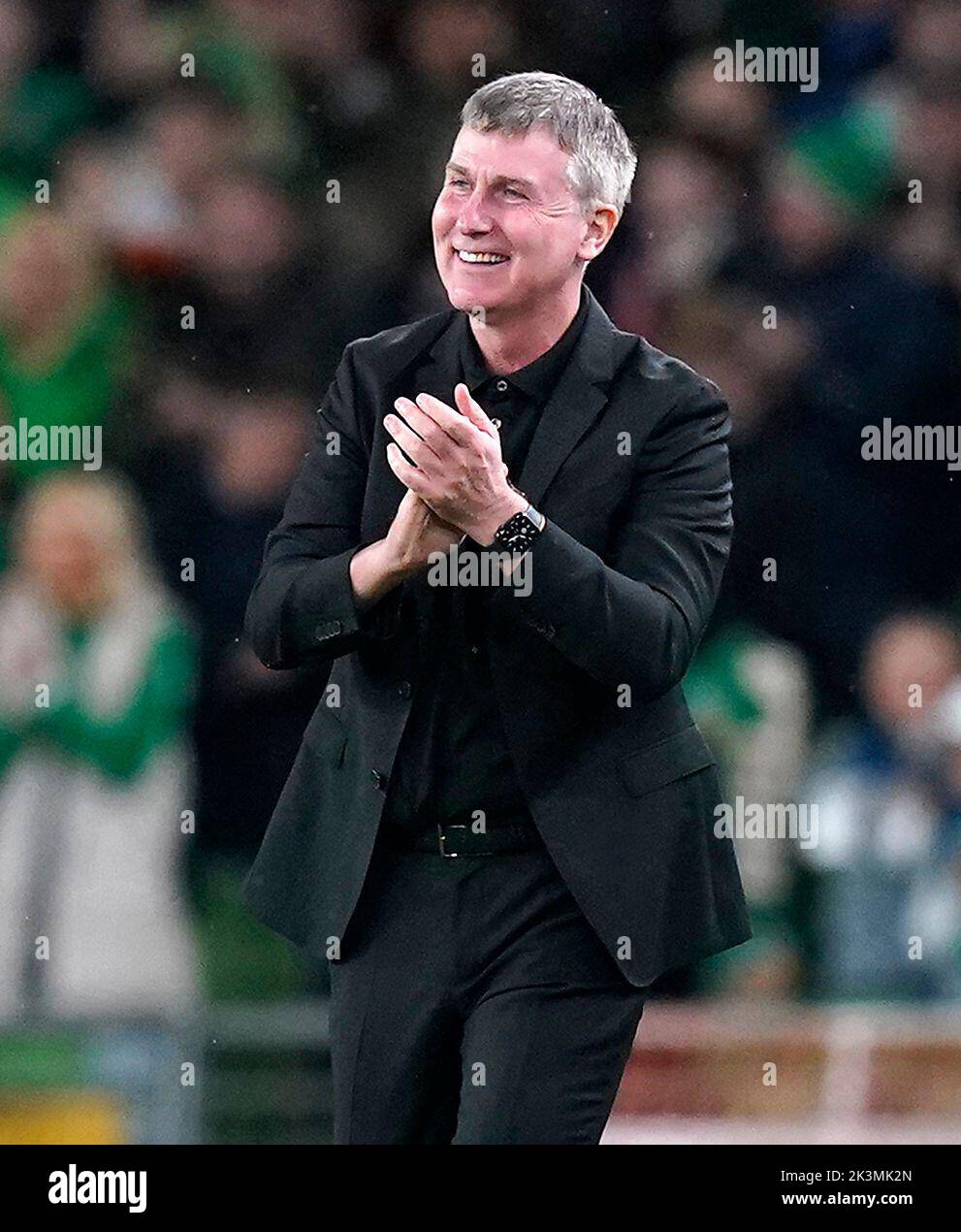 Republic of Ireland head coach Stephen Kenny celebrates as John Egan (not pictured) scores their side's first goal of the game during the UEFA Nations League match at the Aviva Stadium in Dublin, Ireland. Picture date: Tuesday September 27, 2022. Stock Photo