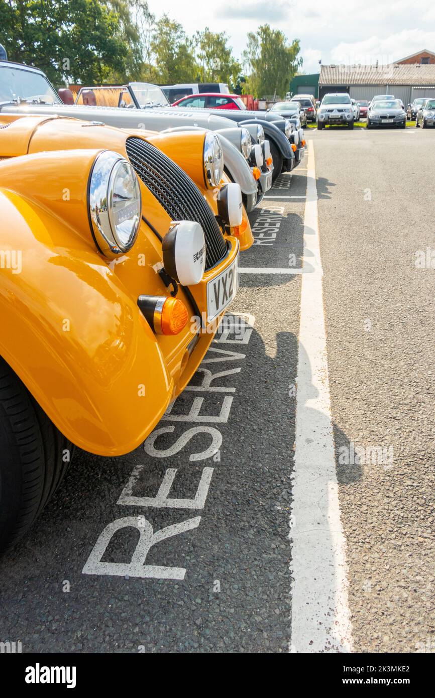 row of sports cars at the morgan car factory malvern worcestershire uk Stock Photo