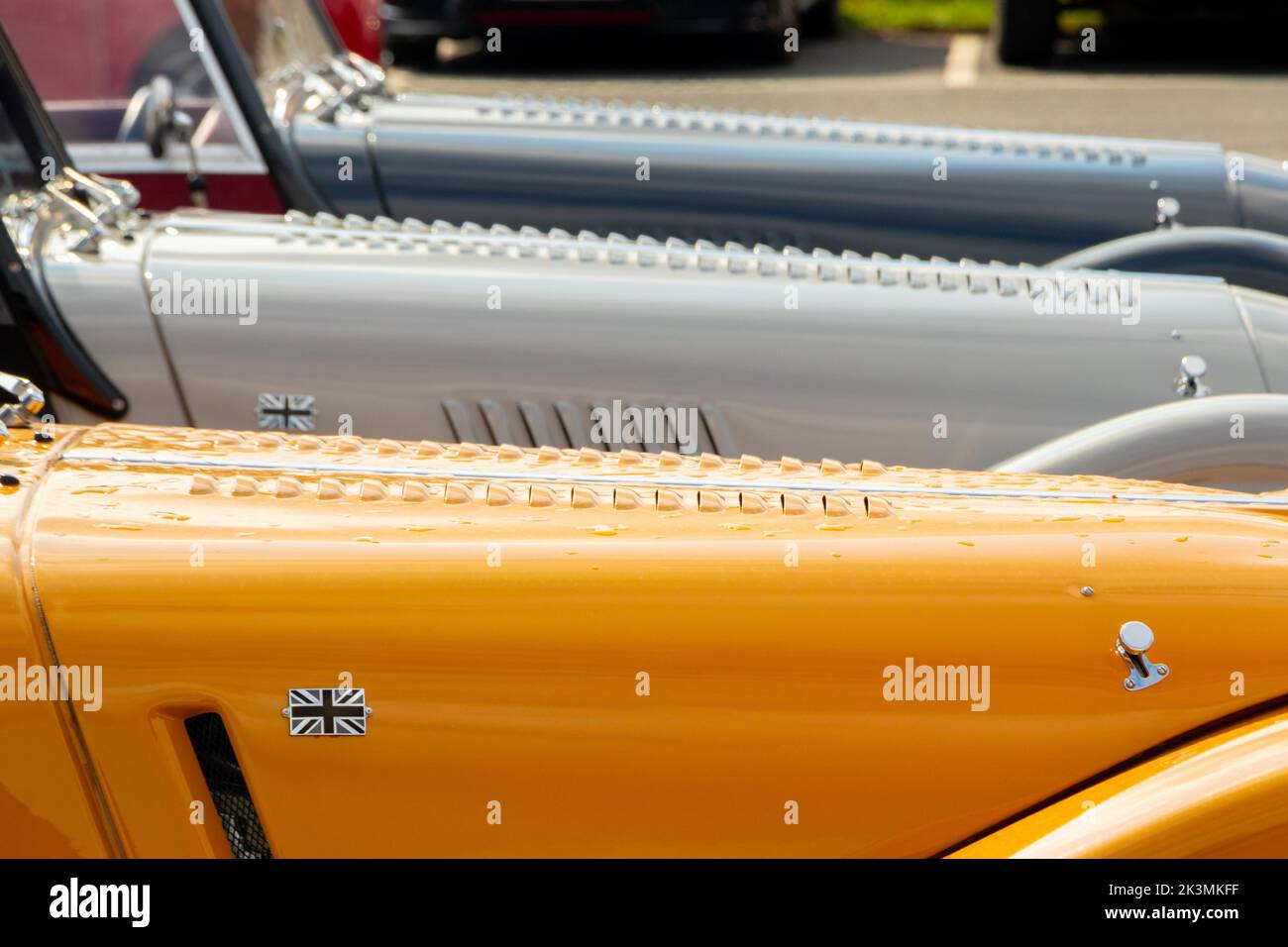 abstract row of sports cars at the morgan car factory malvern worcestershire uk Stock Photo