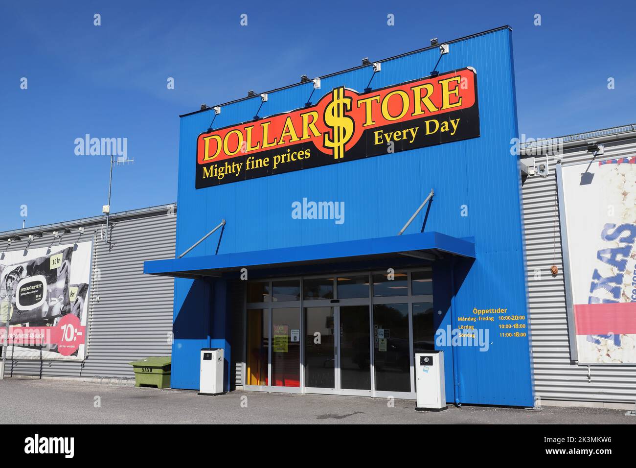 Nykvarn, Sweden - September 7, 2022: Entrance to the variety store Dollarstore. Stock Photo