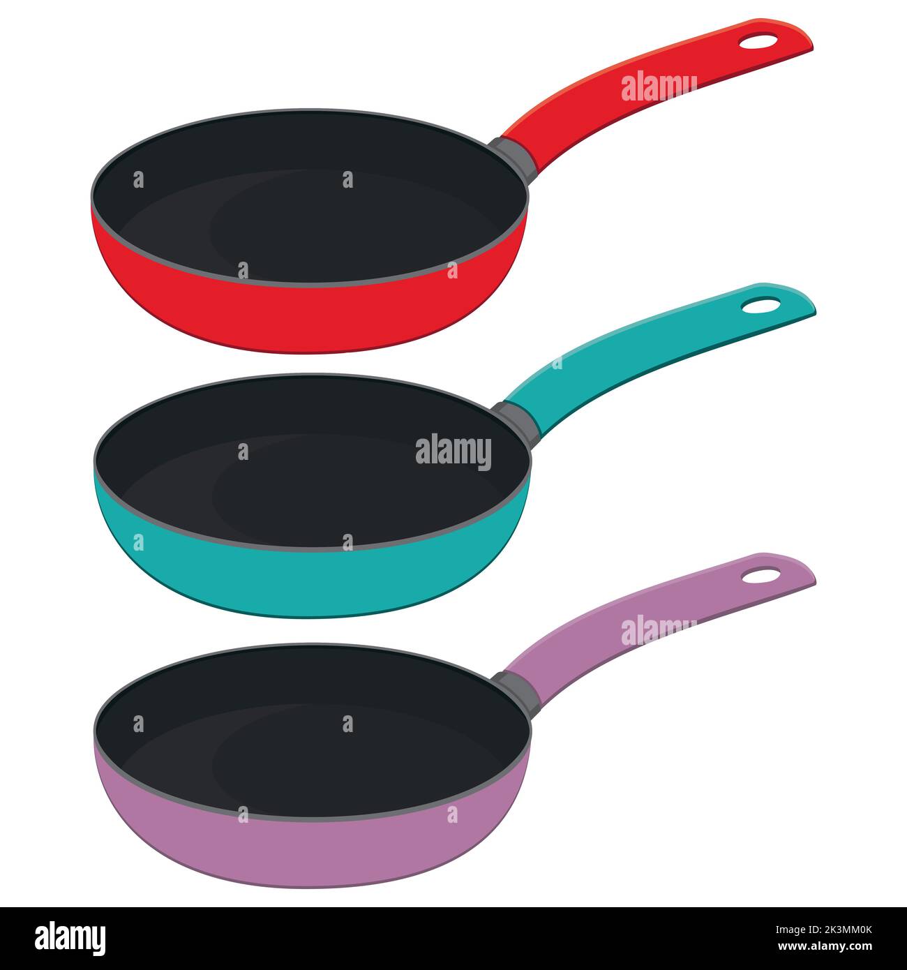 Frying pans, color vector illustration in cartoon style Stock Vector