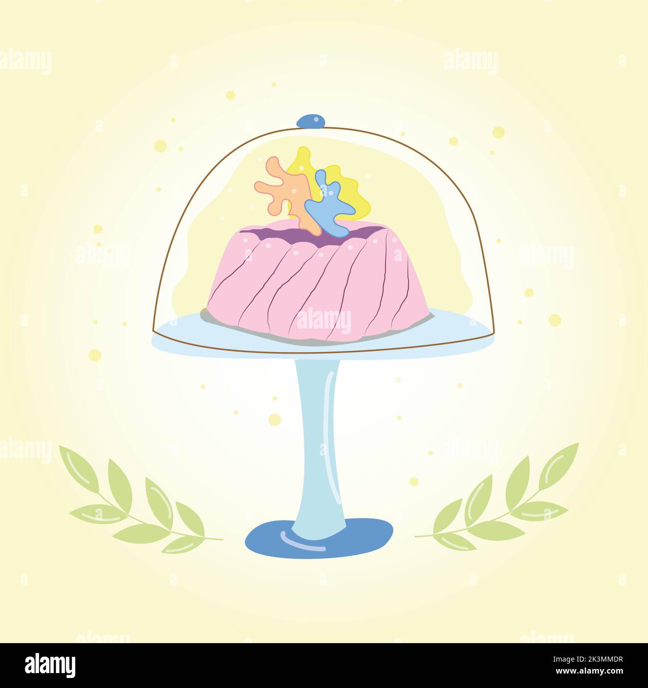 Birthday cake on a stand vector illustration. Hand drawn cake with