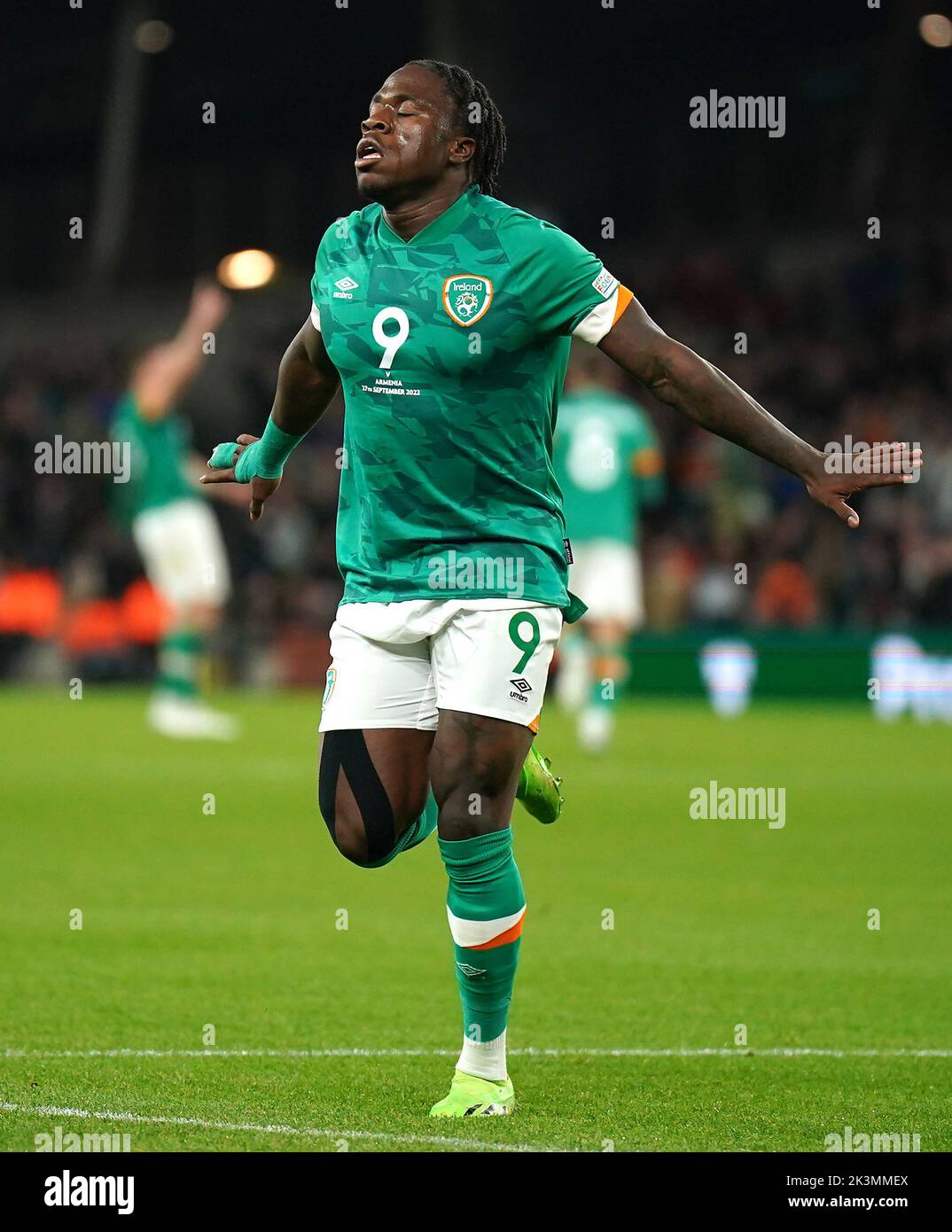 Republic of Ireland's Michael Obafemi celebrates scoring their side's second goal of the game during the UEFA Nations League match at the Aviva Stadium in Dublin, Ireland. Picture date: Tuesday September 27, 2022. Stock Photo