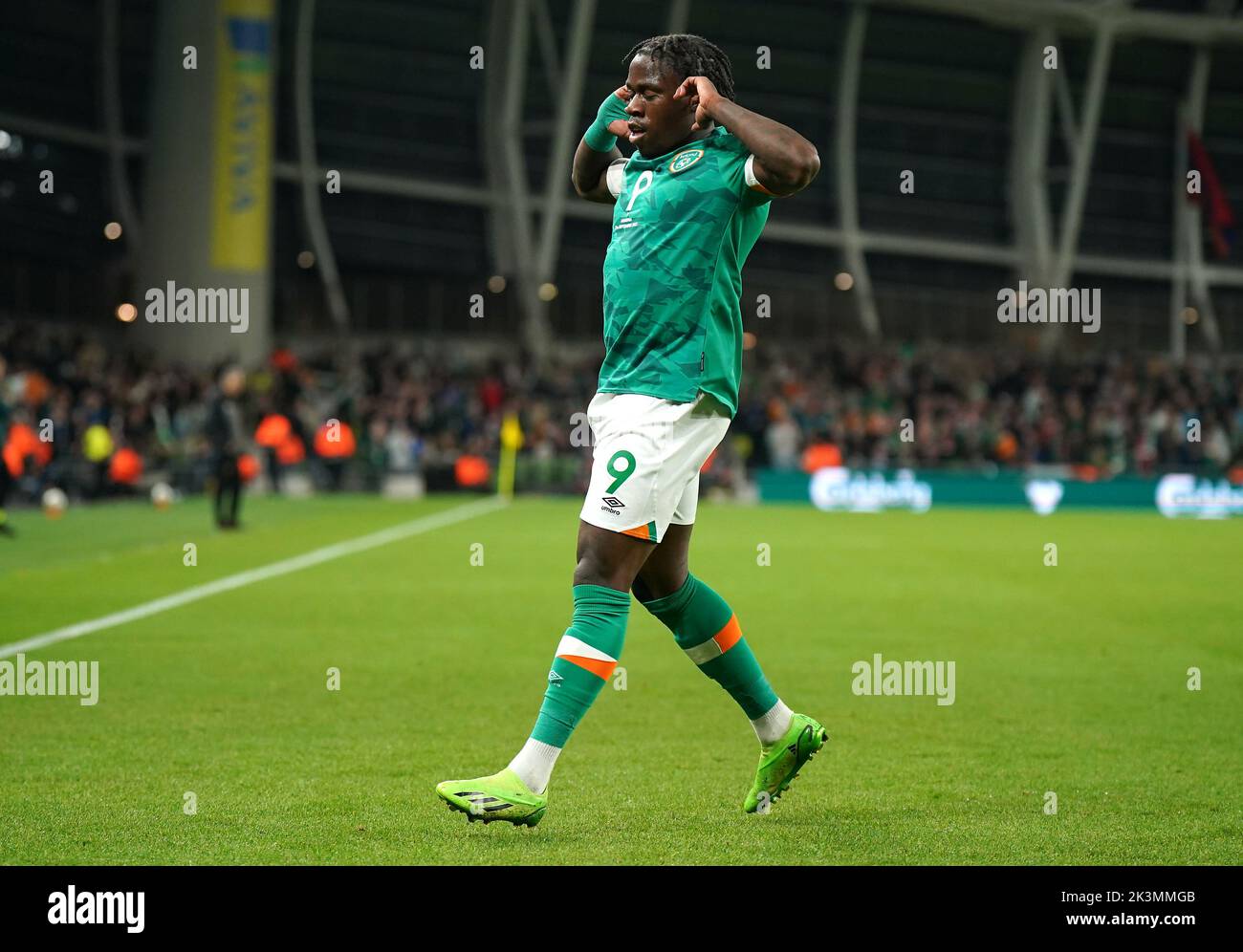 Republic of Ireland's Michael Obafemi celebrates scoring their side's second goal of the game during the UEFA Nations League match at the Aviva Stadium in Dublin, Ireland. Picture date: Tuesday September 27, 2022. Stock Photo