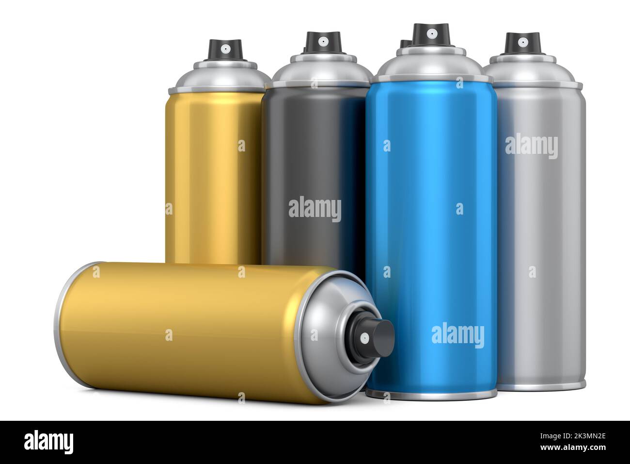 Set of spray paint cans isolated on white background. 3d render spray