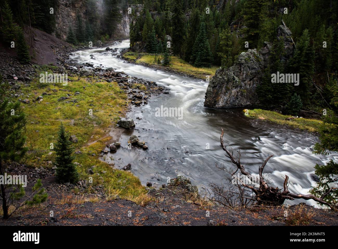 Cascades below Firehole River Falls in Yellowstone National Park. Stock Photo