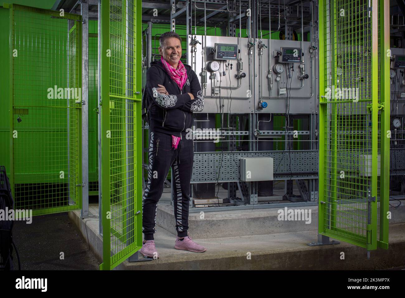 Dale Vince founder of SkyDiamond at his sky mining facility in Stroud, Gloucestershire, United Kingdom. Stock Photo