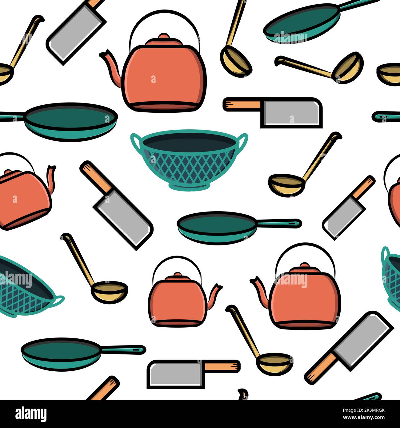A seamless pattern with kitchenware isolated on a white vertical background. Stock Vector