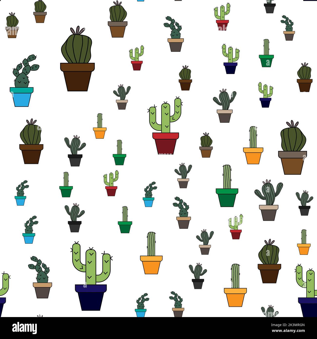 A seamless pattern with cacti isolated on a white vertical background. Stock Vector
