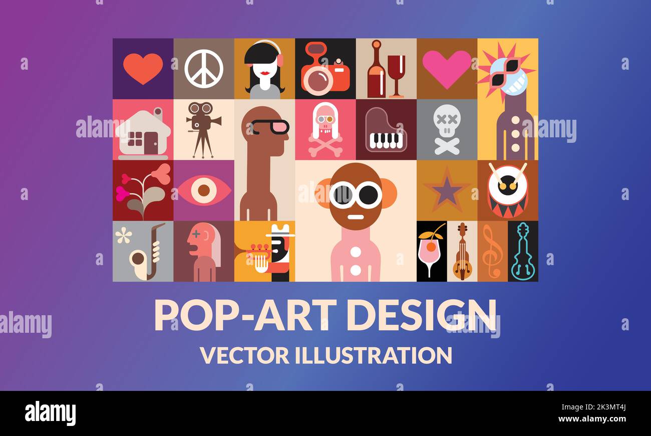 An illustration of a popart design wallpaper with avatars for NFT