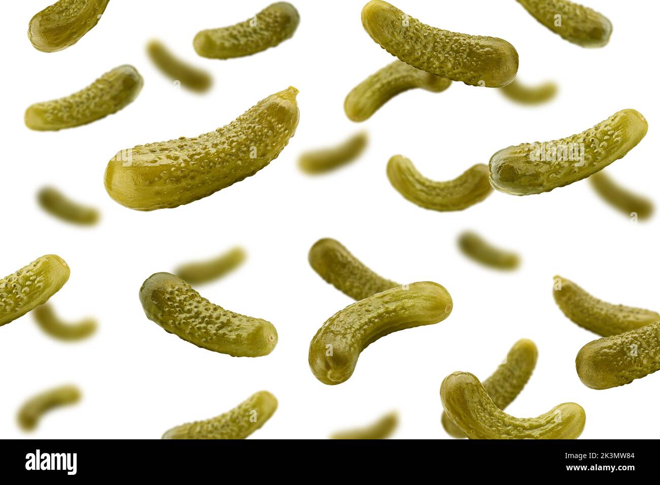marinated pickled cucumbers isolated on white background, selective focus Stock Photo
