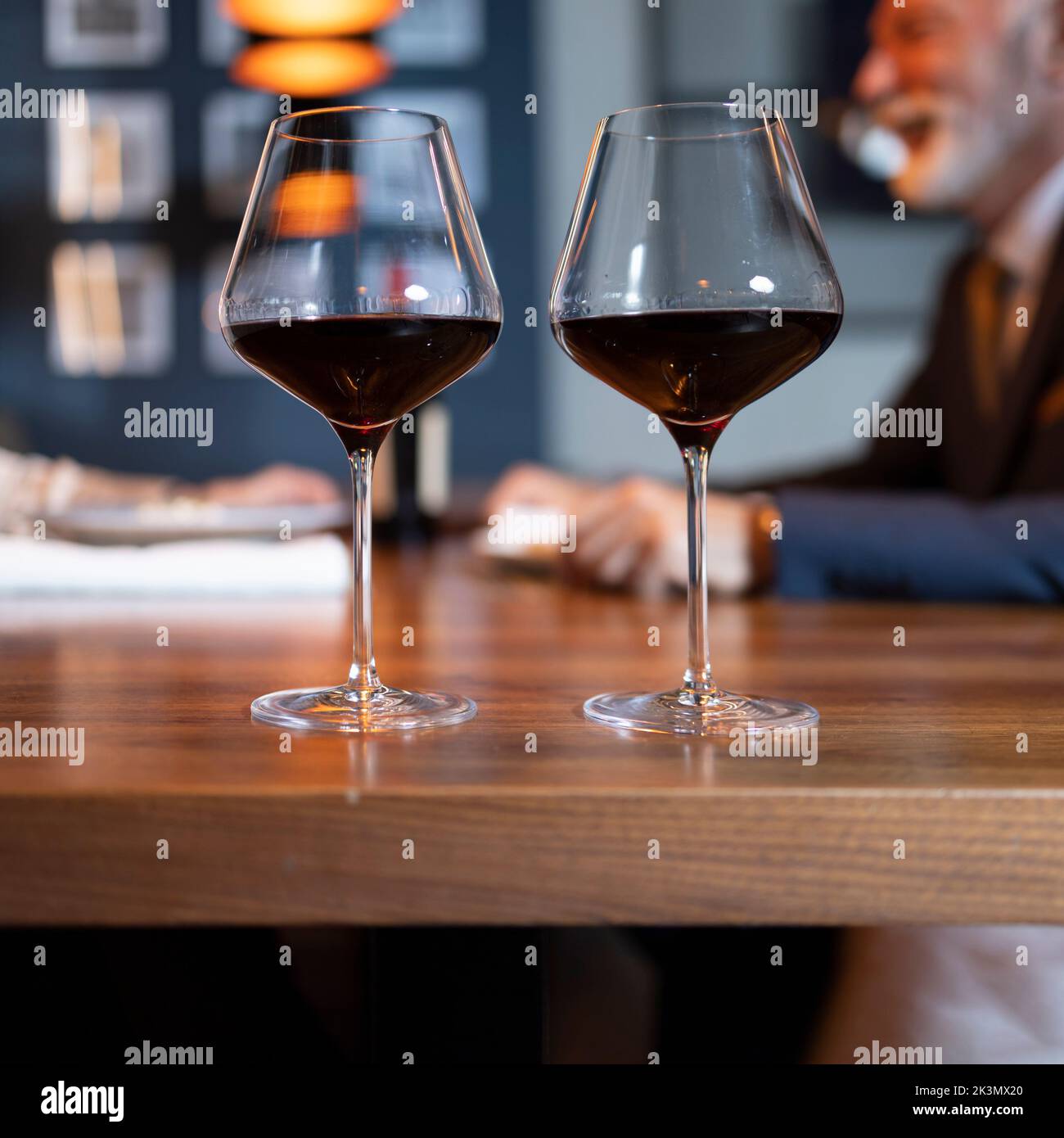 Two glasses of wine on the table Stock Photo