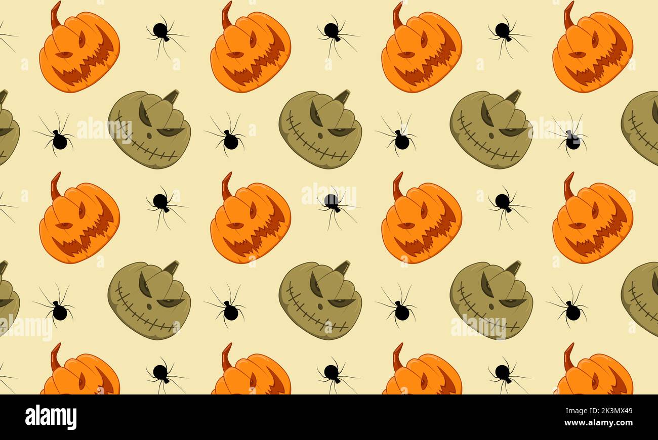 Seamless pattern with cartoon pumpkins. Happy halloween concept. Vector ...