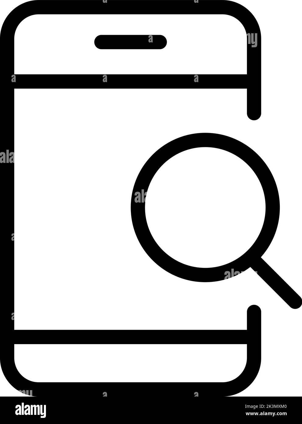 Phone Vector Search concept black icon illustration. Linear icon of smartphone with magnifier Stock Vector