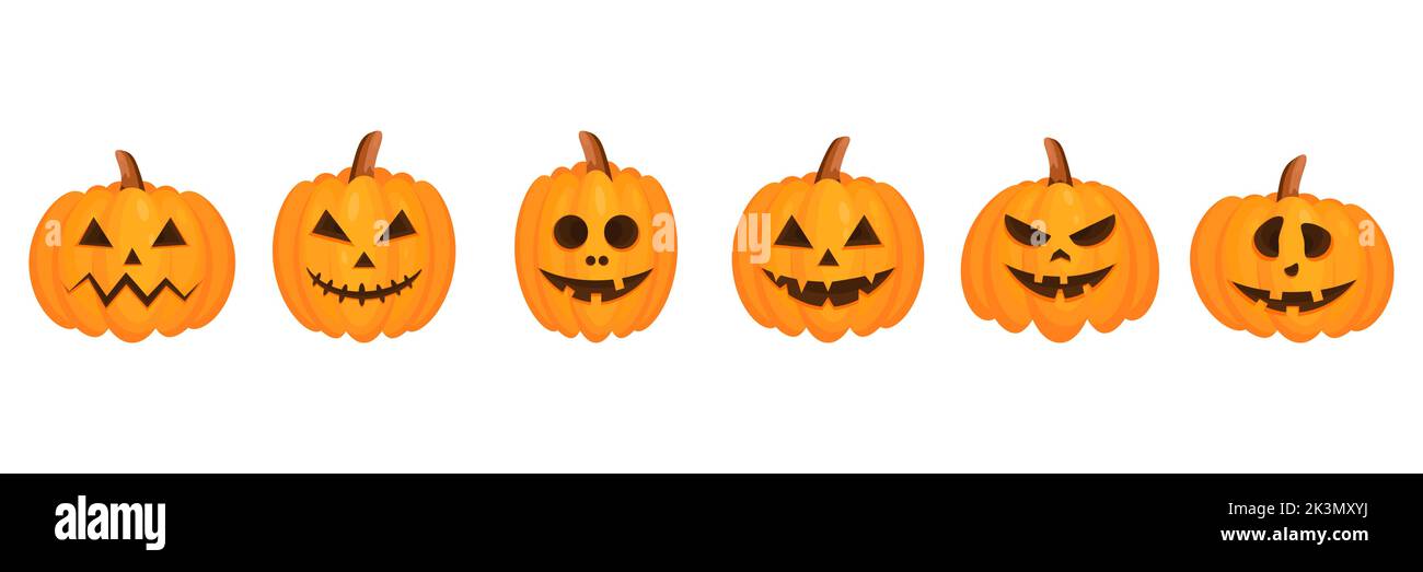 Halloween pumpkins set. Vector isolated on white. Stock Vector