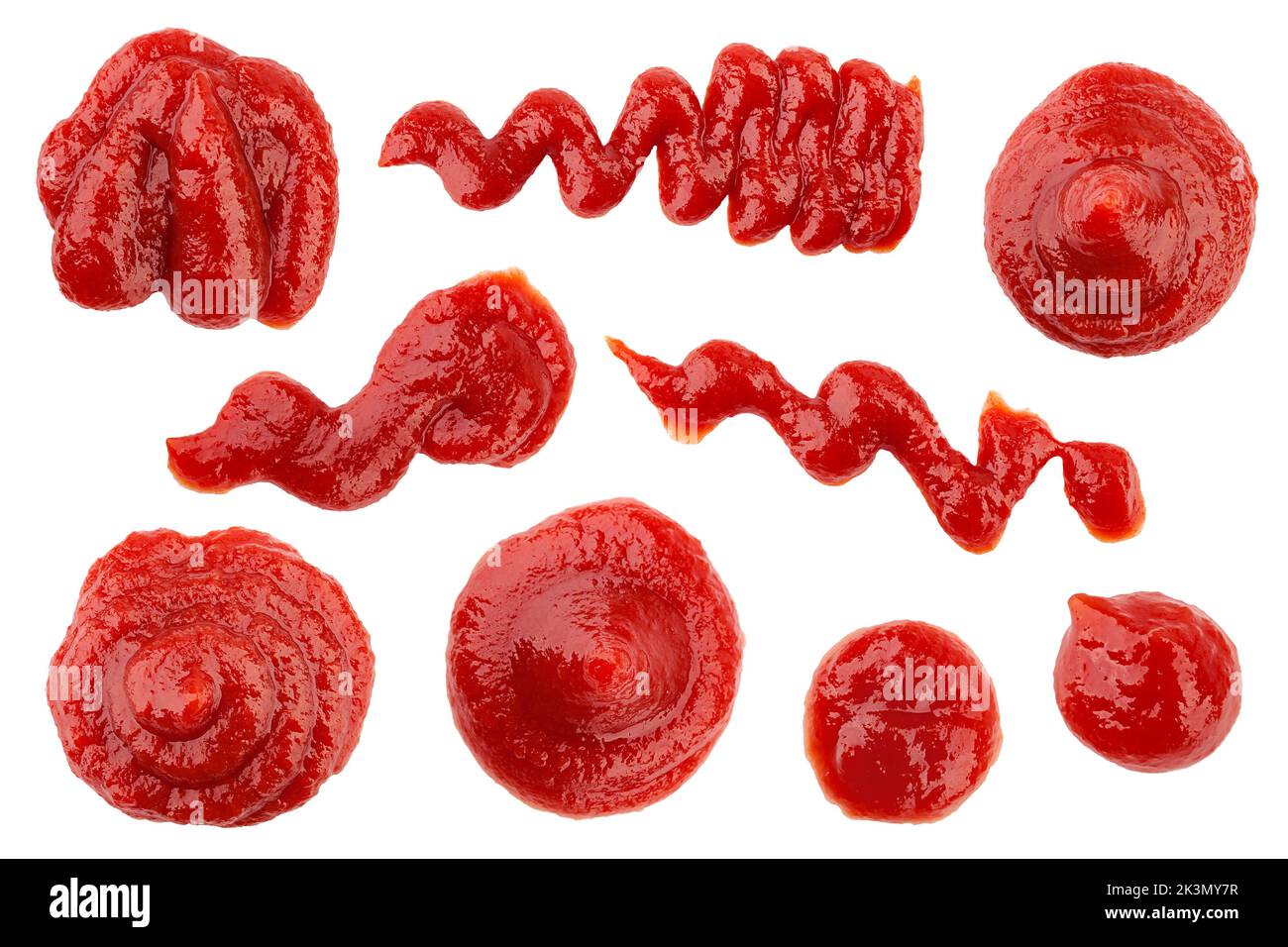 tomato sauce, ketchup splashes, isolated on white background, clipping