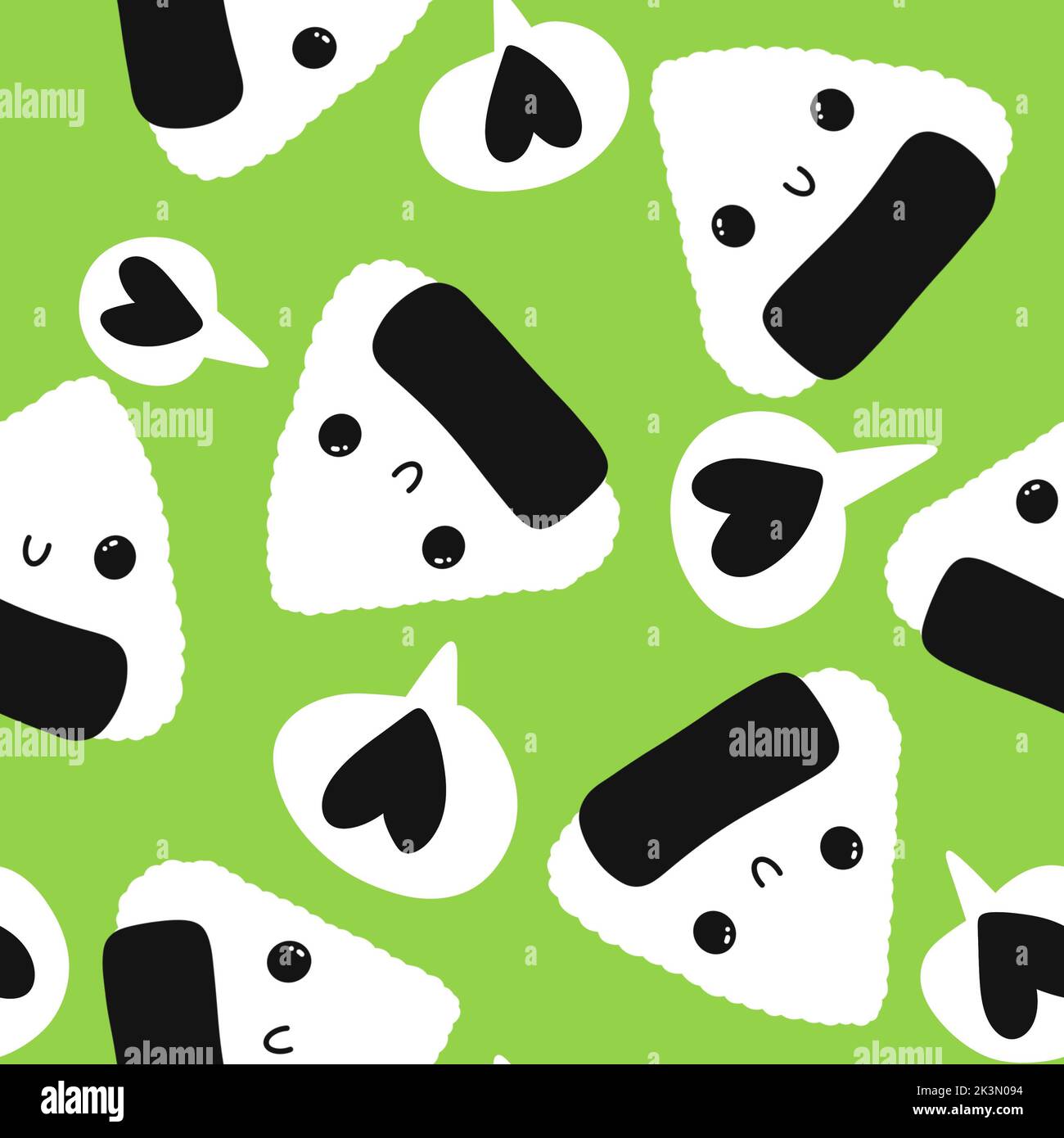 Japanese food onigiri seamless cartoon kawaii rice ball pattern for ...