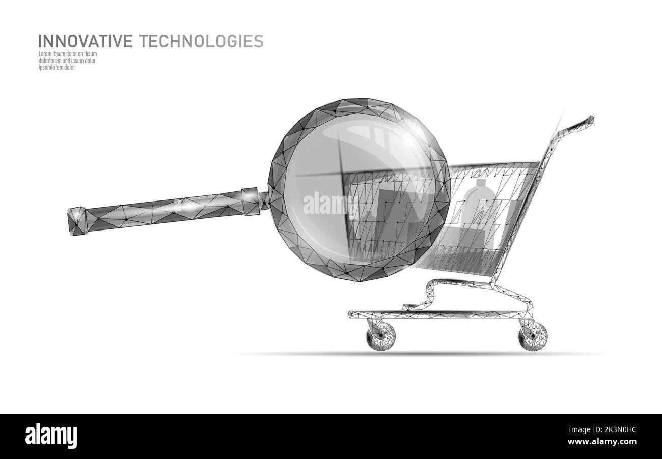 Shopping cart low poly design 3D. Online shop smartphone trade market technology. Vector illustration Stock Vector